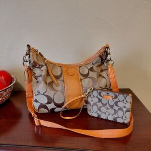 Coach Signature Stripe Convertible Hobo Bag # F21873 and Wristlet 🧡